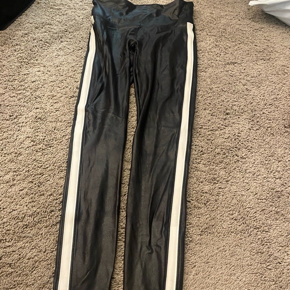 SPANX Pants - black SPANX faux leather leggings with white strip on side. Size medium.